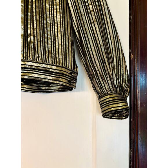 Vintage Gold Lame Stripe Blouse- Size 10, Party, NYE, Holiday - Picture 6 of 7